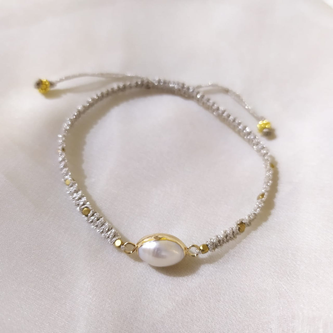 Bracelet Macrame Silver Single Pearl