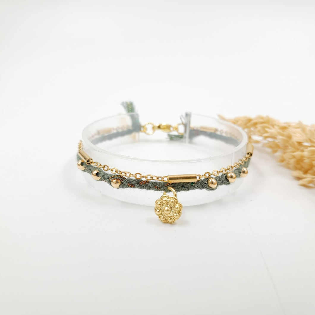 Bracelet Cotton Braid Lotus Gold Chain