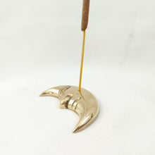 Load image into Gallery viewer, Brass Incense Holder Moon With Face
