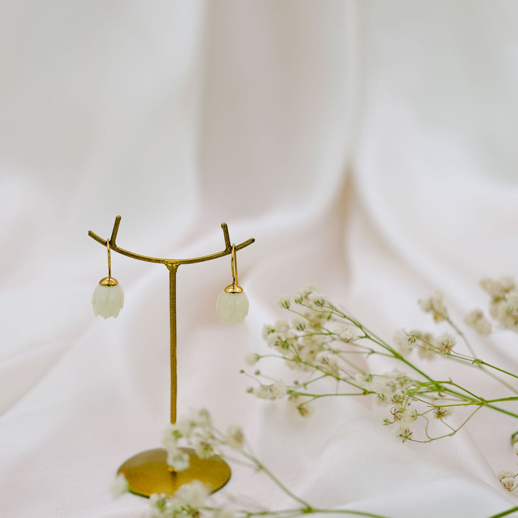 Earring Cup Flower Carved Bone Golden handmade Jewellery