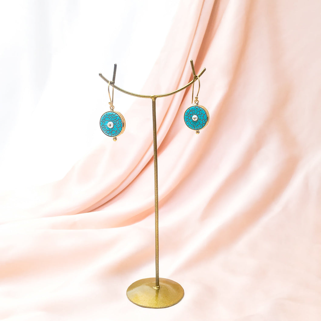 Earring Miss Turquoise Pearl Dot Brass