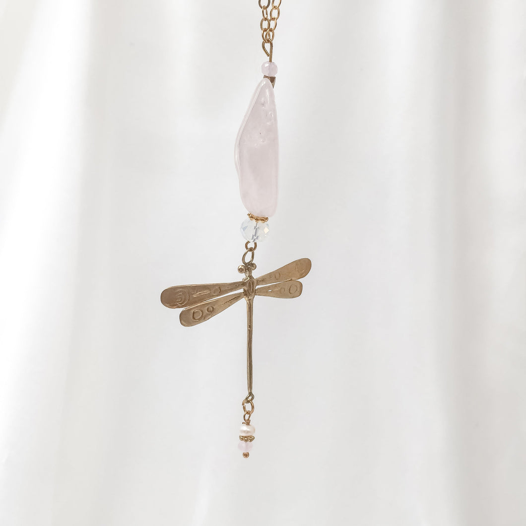 Necklace Rose Quartz Dragonfly