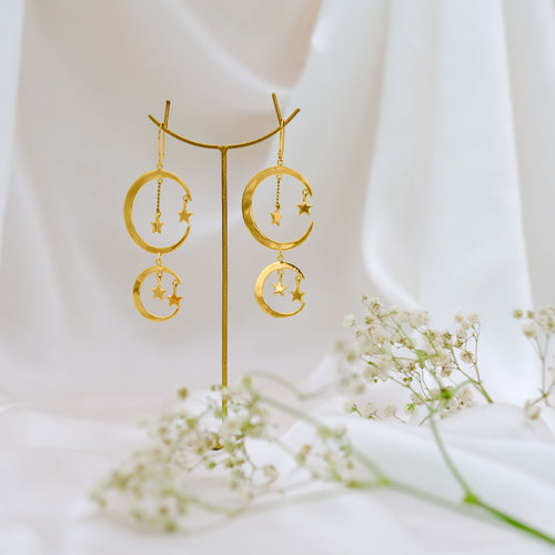 Moon and Star Errings Golden handmade Jewellery