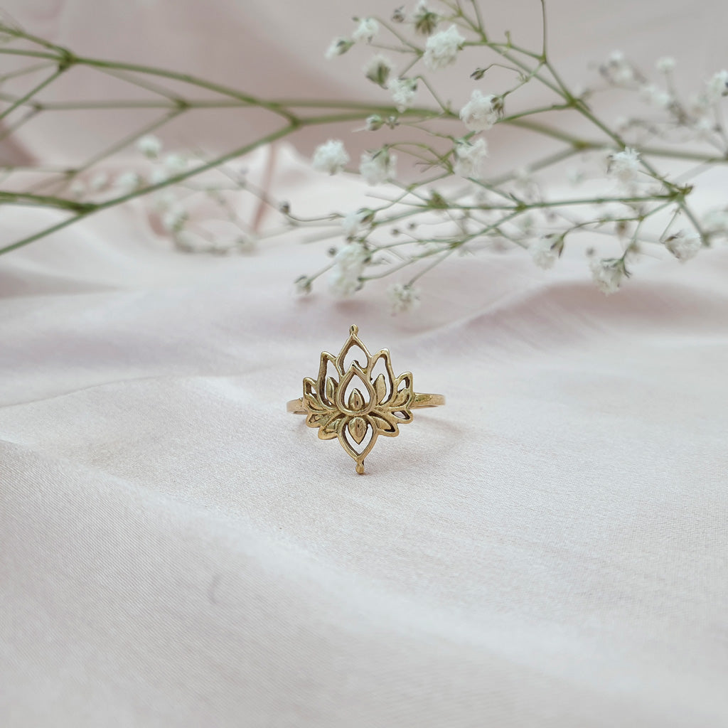Ring India Lotus Flower Golden Bali Jewellery handmade small business
