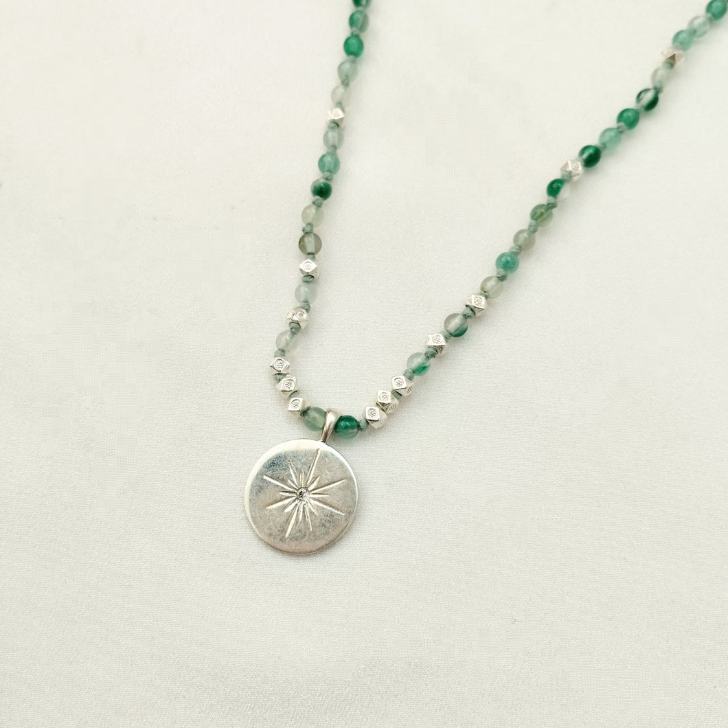 Necklace Yoga Sun Zircone 925 Green Stone