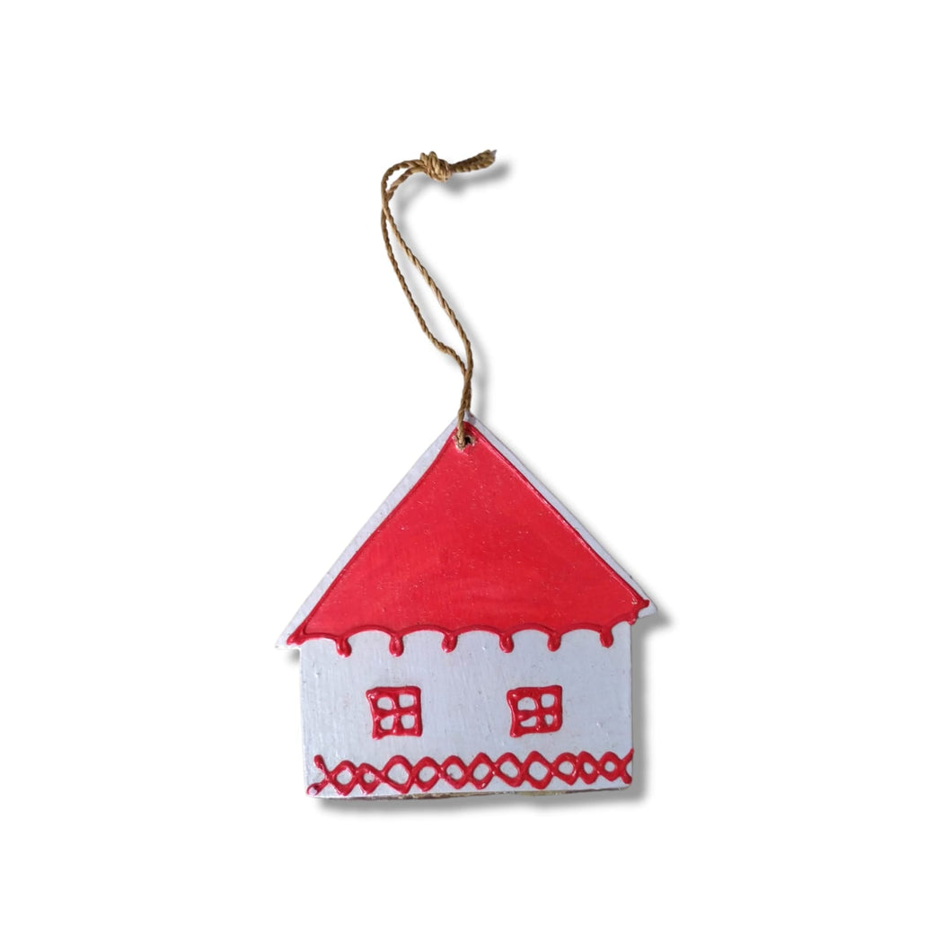 Wooden Christmas Ornaments Red House