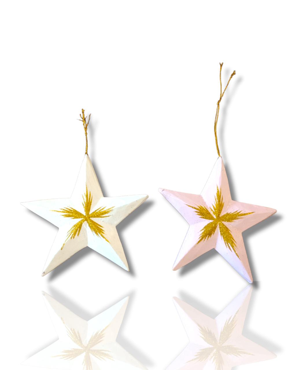 Wooden Christmas Ornaments Sparkling Stars