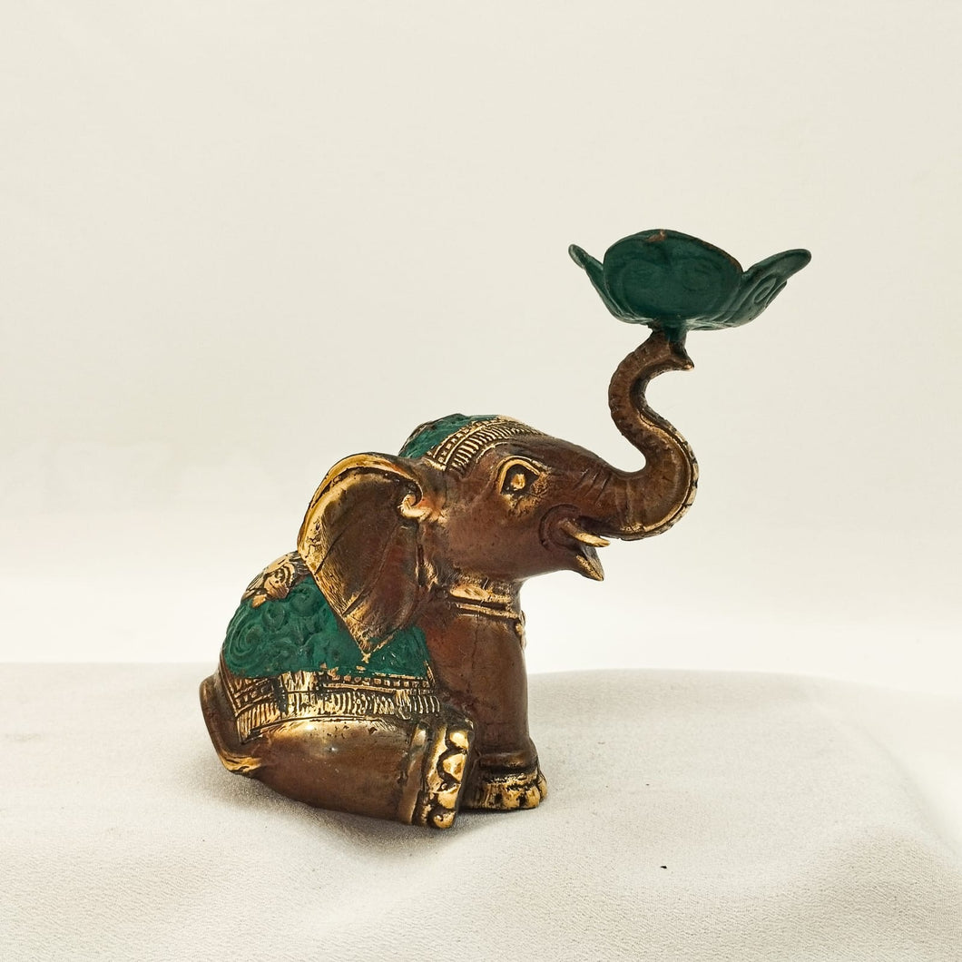 Brass Decor Elephant Flower Candle Pot