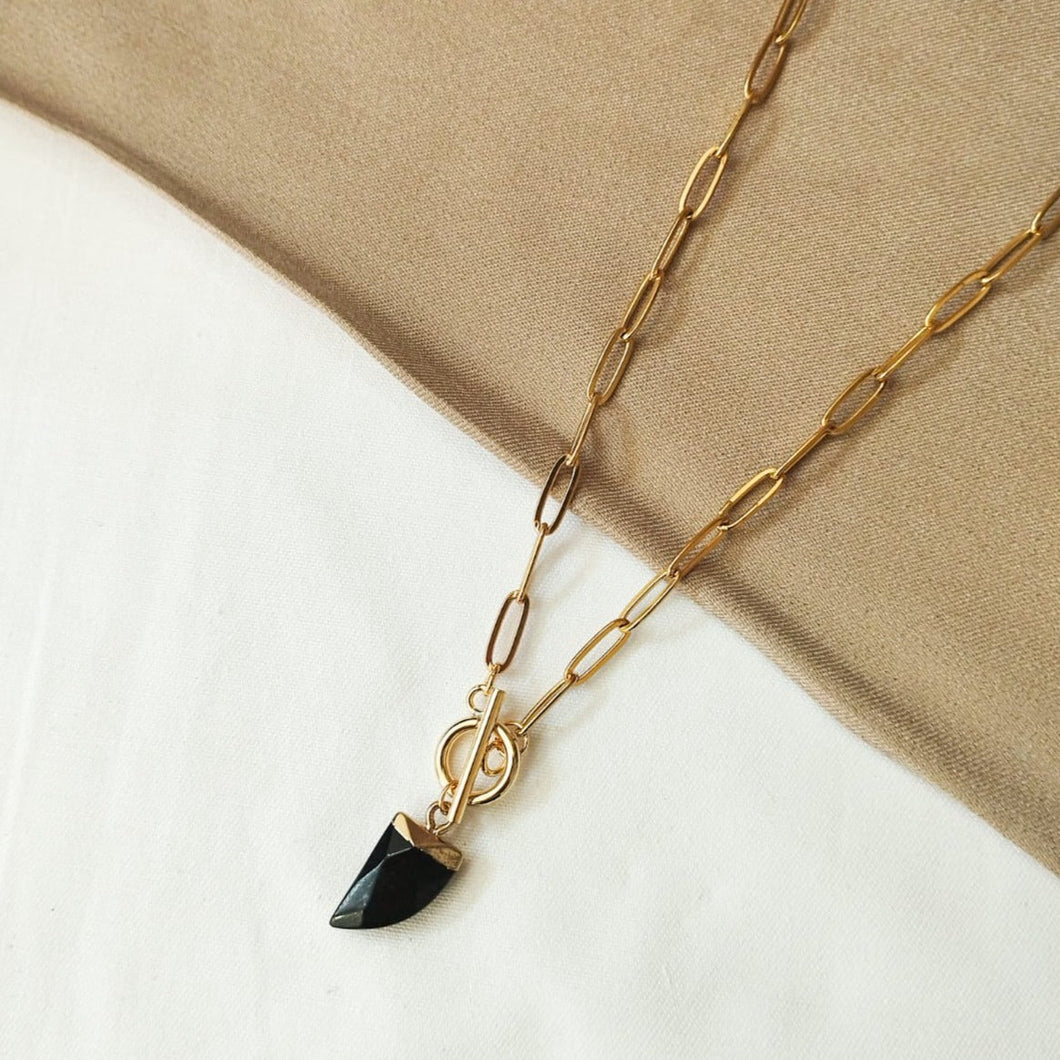 Necklace Gemstone Mini Horn and Boho Chain